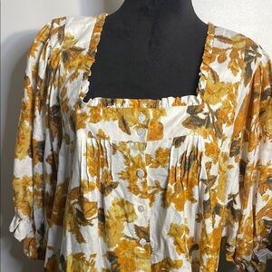 RACHEL Rachel Roy Gold Brown Pleated Ruffled Blouse